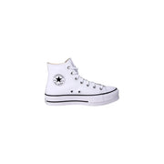 White Converse Women polyurethane platform high-top sneaker with black star logo and rubber sole