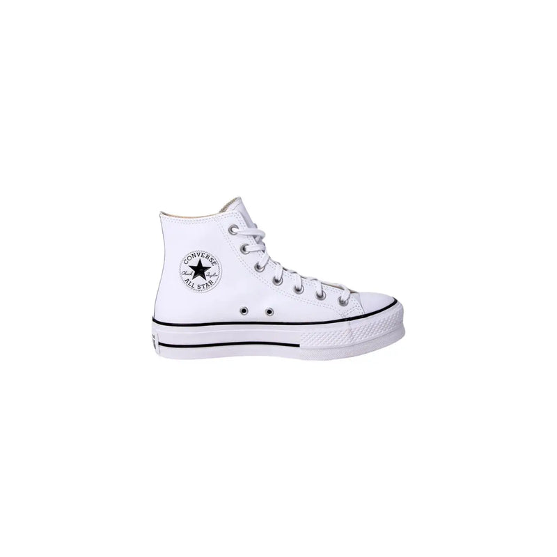 White Converse Women polyurethane platform high-top sneaker with black star logo and rubber sole