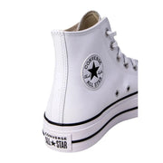 Converse women white polyurethane platform sneakers featuring white chuck taylor all star high top with black star logo