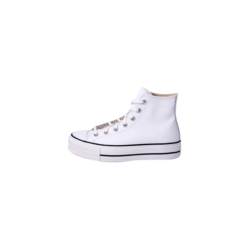 Converse women white polyurethane platform sneaker with high-top design black rubber sole and eyelets