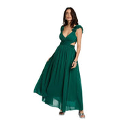 Smaragdgrünes Chiffon-Maxikleid mit Rüschenträgern und ausgeschnittenem Bund