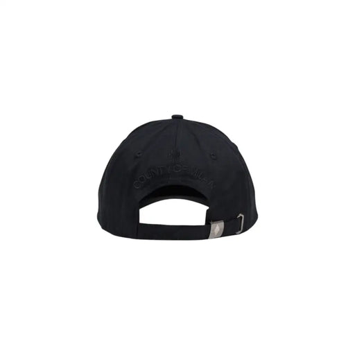 Black baseball cap with adjustable strap and logo on the back.