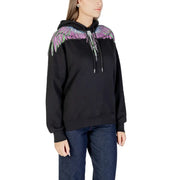 County of milan black cotton hooded sweatshirt for women featuring vibrant iridescent purple and pink wings on the back