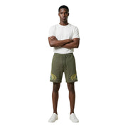 Baumwollshorts der Marke County of Milan für Herren in Olivgrün mit gestickten Palmenblattmotiven, Seitenansicht