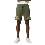 Baumwollshorts der Marke County of Milan für Herren in Olivgrün mit gestickten tropischen Blattmotiven, Seitenansicht
