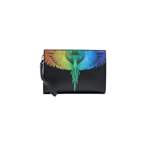 County of Milan Herren-Handgelenktasche aus schwarzem Kunstleder mit leuchtend regenbogenfarbenem Engelsmotiv (geflügelt), 26 x 19 x 7 cm