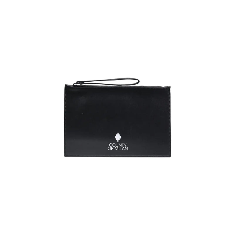 Schwarze Clutch aus Kunstleder mit Mailänder Logo, Handgelenkschlaufe und weißem Aufdruck, 30 x 20 x 0,3 cm