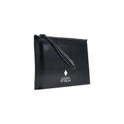 Schwarze Clutch aus Kunstleder mit Mailänder Logo, Handgelenkschlaufe und weißem Aufdruck, 30 x 20 x 0,3 cm