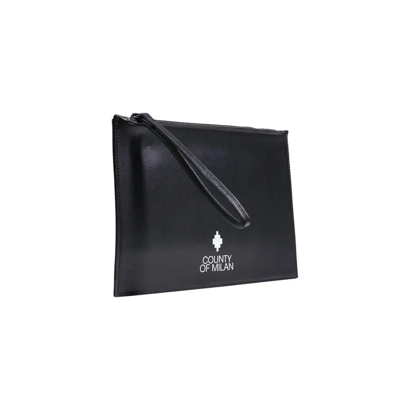 Schwarze Clutch aus Kunstleder mit Mailänder Logo, Handgelenkschlaufe und weißem Aufdruck, 30 x 20 x 0,3 cm
