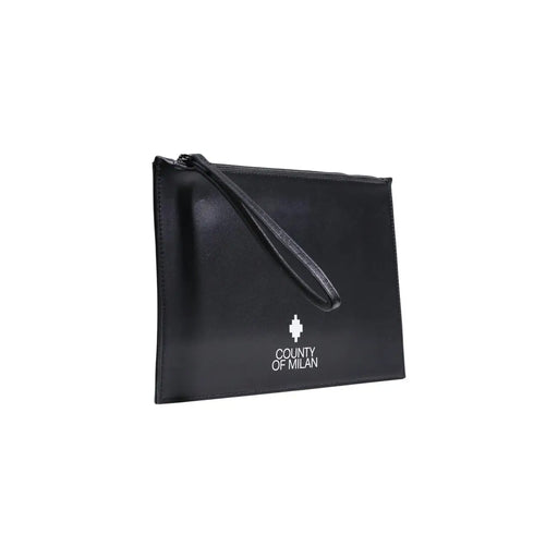 Schwarze Clutch aus Kunstleder mit Mailänder Logo, Handgelenkschlaufe und weißem Aufdruck, 30 x 20 x 0,3 cm