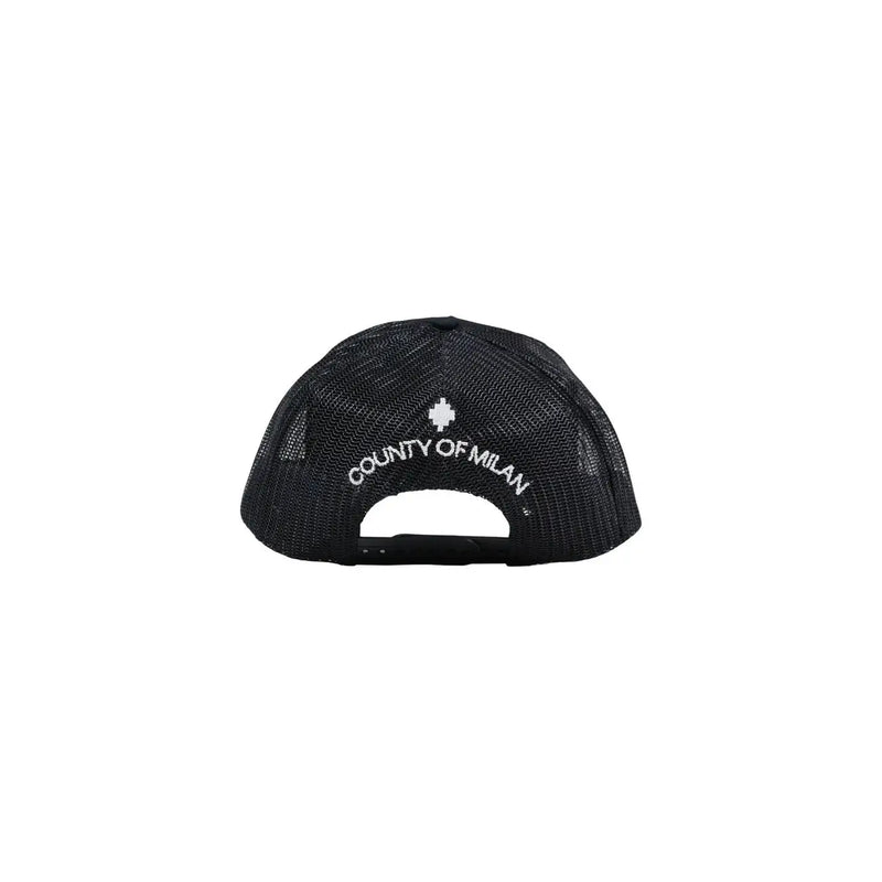 Schwarze Trucker-Kappe aus Baumwollmischgewebe mit weißer Stickerei des Landkreises Mailand und Logo, für Herren.