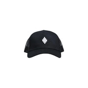 Schwarze Baseballkappe für Herren aus Baumwollmischgewebe der Marke County of Milan mit weißem, pixeligem Diamantlogo auf der Vorderseite