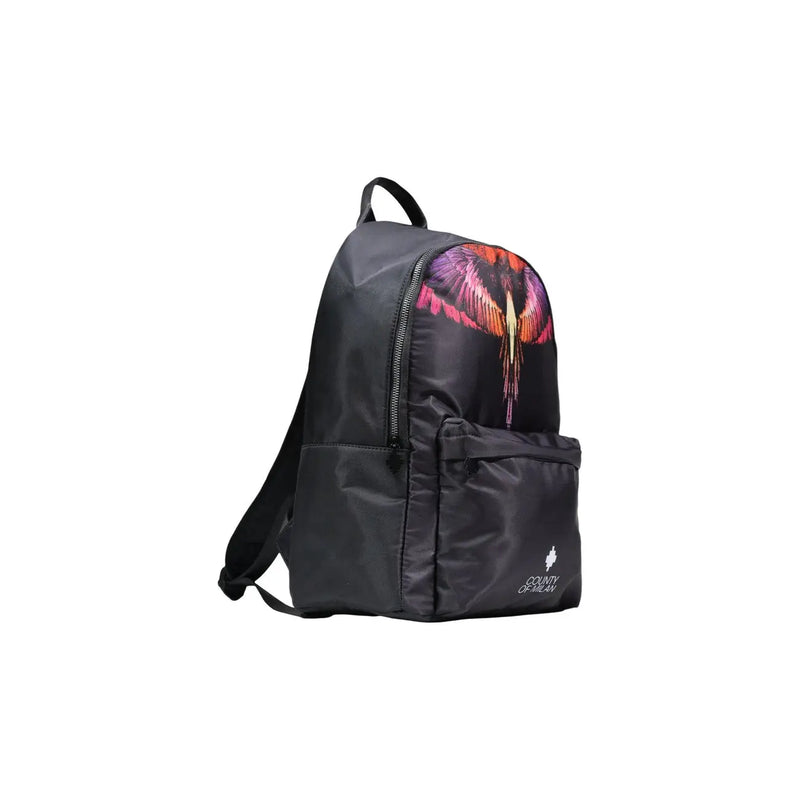 Schwarzer Nylon-Rucksack der Marke County of Milan für Herren, 38 x 42 x 15 cm, mit farbenfrohem Flügelmotiv auf der Vorderseite