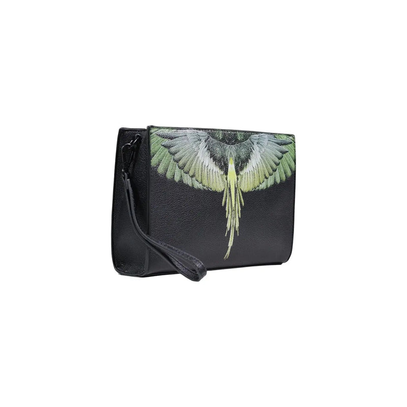 Schwarze Herren-Clutch aus Kunstleder von County of Milan mit detailliertem grün-weißem Papageienmotiv (26 x 19 x 7 cm)