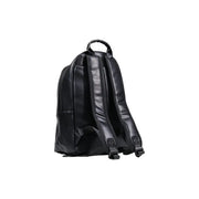 County of Milan Herren-Rucksack aus schwarzem Kunstleder mit Print, verstellbaren Trägern und top Griff von der Rückseite gesehen