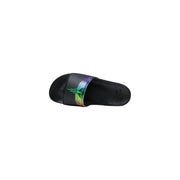 Schwarze Herren-Slipper von County of Milan aus Synthetik mit leuchtend schimmerndem Regenbogenfeder-Design am Riemchen