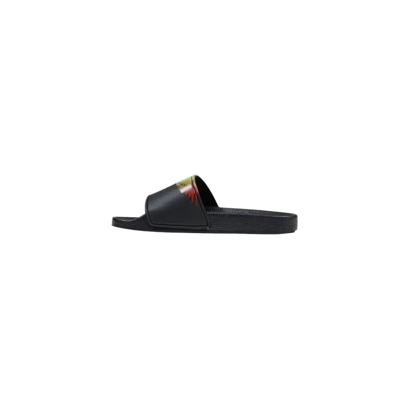 Schwarze Herren-Sandalen aus Synthetikgummi von County of Milan mit auffälligem Flammenmotiv auf dem Riemen