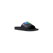 County of Milan men black synthetic slide sandal with vibrant iridescent blue and green wing graphic on strap