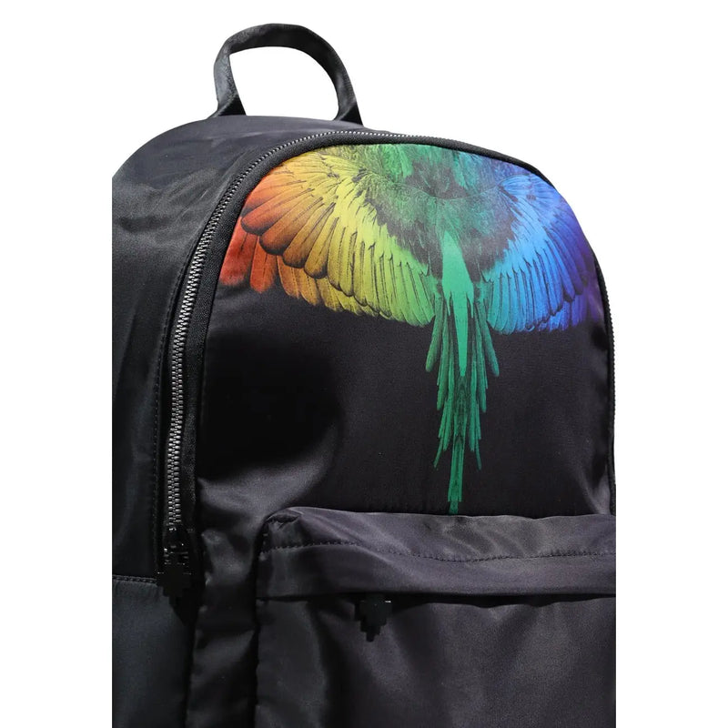 Schwarzer Nylon-Rucksack der Grafschaft Mailand für Herren mit leuchtend regenbogenfarbenem Flügelmotiv auf der Rückseite, 38 x 42 x 15 cm