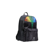 Schwarzer Nylon-Rucksack der Marke County of Milan für Herren mit leuchtendem Regenbogenflügel-Design und weißem Markenlogo auf der Vorderseite
