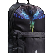 Schwarzer Nylon-Rucksack der Grafschaft Mailand für Herren mit leuchtend blau-grün schimmerndem Flügeldesign, Maße: 38 x 42 x 15 cm