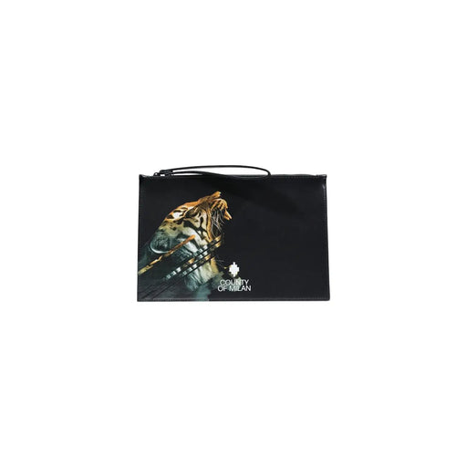 Schwarze Herren-Pouch-Tasche von County of Milan aus Kunstleder mit detailliertem Tigermotiv und Logo, 30 x 20 cm