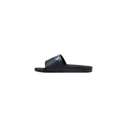 County of Milan men slippers black synthetic slide sandal with blue and white feather design on the strap