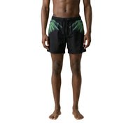County of milan men swimwear black swim trunks with vibrant green palm leaf print on the sides for beachwear