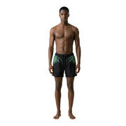 County of Milan men swimwear black swim trunks with vibrant green palm leaf pattern on the sides