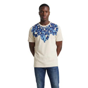 Beigefarbenes Baumwoll-T-Shirt für Herren von County of Milan mit Rundhalsausschnitt und auffälligem blauem Schlangenmotiv auf der Brust