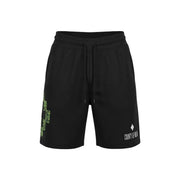 County Of Milan Shorts für Herren in Schwarz mit grünem Pixelkreuz und weißem Logo, Vorderansicht