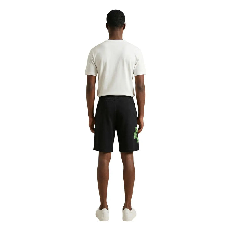 County of Milan Shorts für Herren in Schwarz mit neongrünem Grafikprint an der Seite, Seitenansicht