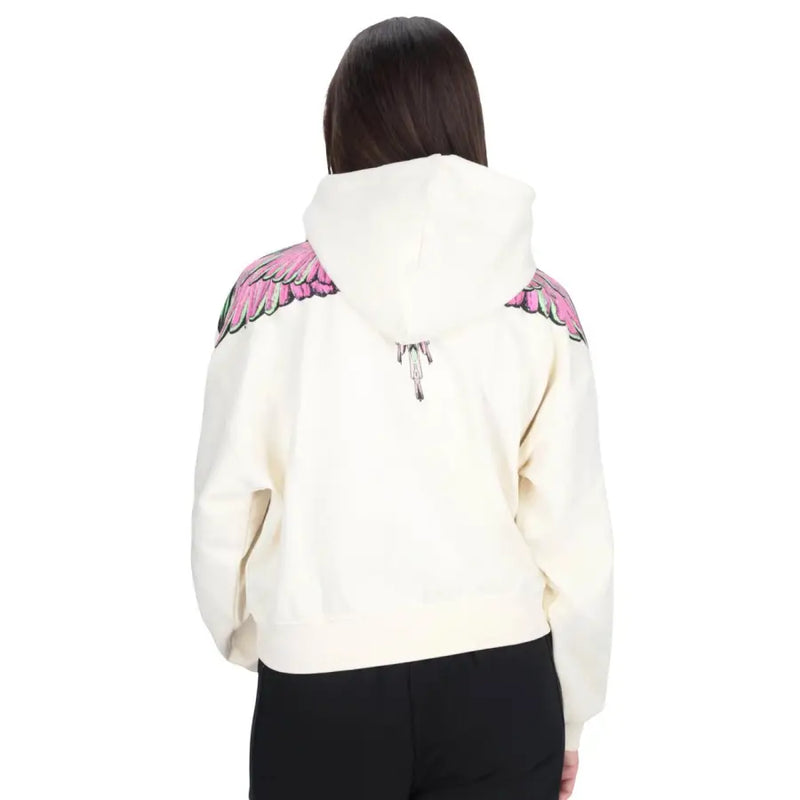 County of Milan womens white cotton hoodie with pink winged shoulders