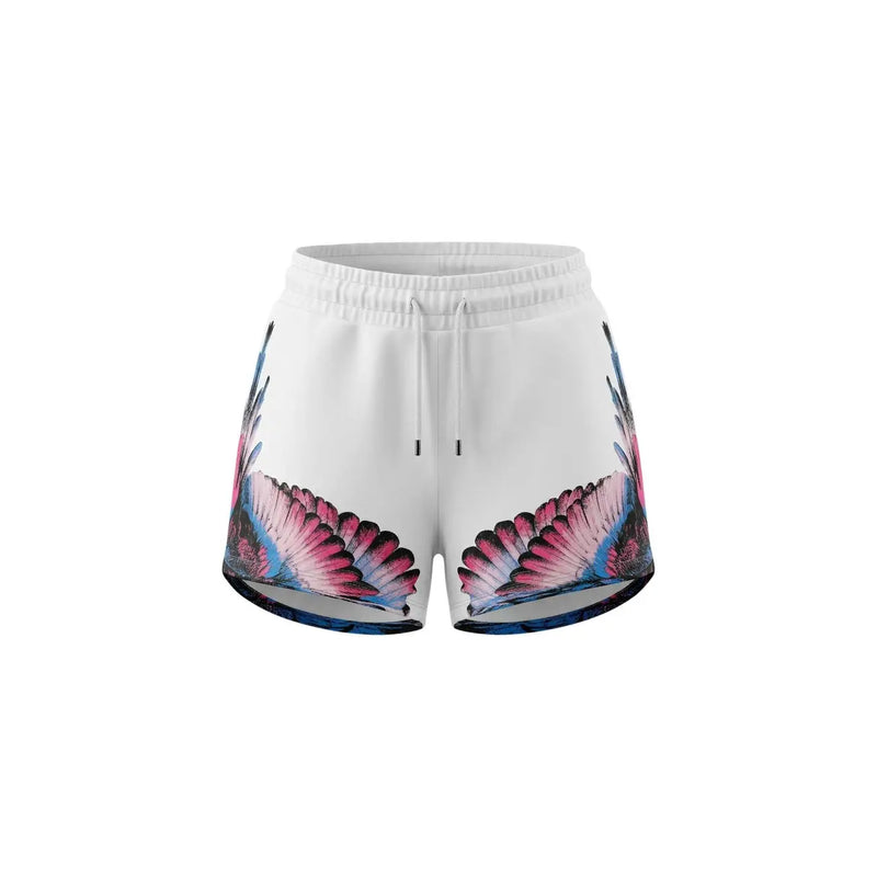 County Of Milan womens cotton white shorts with vibrant pink and blue wing graphics on the sides