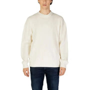 Cream-colored crew neck sweater with ribbed details from Calvin Klein Jeans