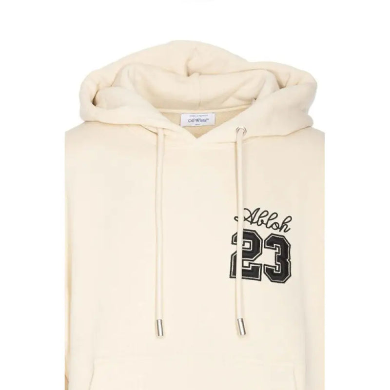 Cream-colored hoodie featuring Abloh 23 design displayed in the product listing