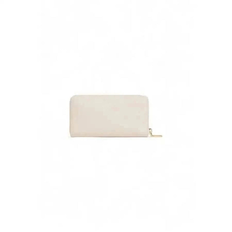 Cream-colored leather Love Moschino wallet with gold zipper closure for women