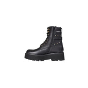Cult Black Leather Ankle Boots with Gold Eyelets and Silver Studs
