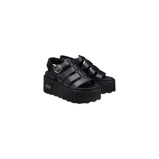 Kultige schwarze Plateau-Sandalen aus Leder für Damen mit mehreren Riemen und klobiger Sohle für stilvolle Freizeitkleidung