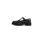 Cult women leather sandals black clip shoes featuring black leather platform mary jane with chunky sole and t-strap design