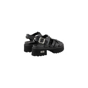 Black leather platform sandals for women with open toe chunky sole and adjustable straps by Cult