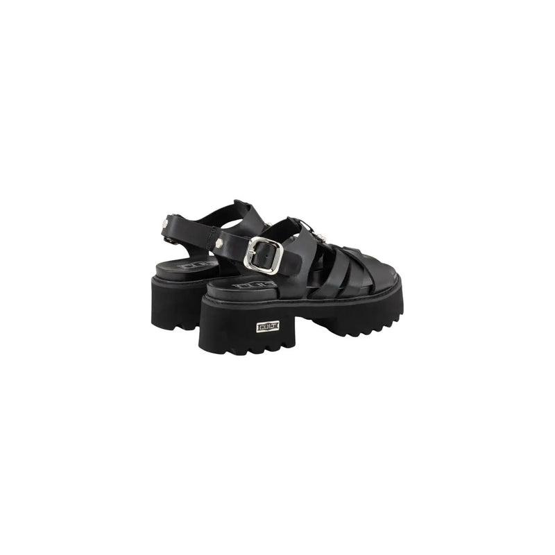 Black leather platform sandals for women with open toe chunky sole and adjustable straps by Cult