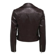 Dark brown leather jacket from the Brown Women’s Blazer with Zip and Long Sleeves