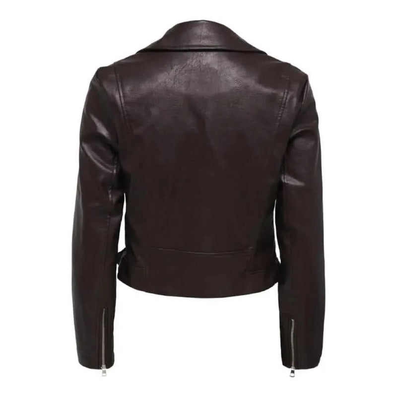 Dark brown leather jacket from the Brown Women’s Blazer with Zip and Long Sleeves