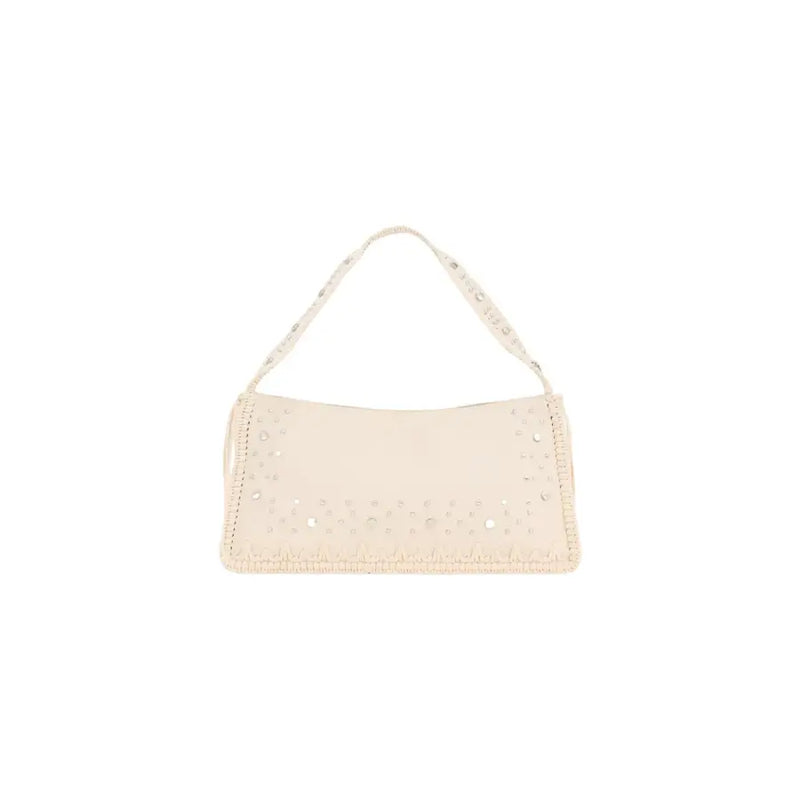 Desigual Handtasche aus cremefarbenem Leder mit Zierriemen, dezenten Verzierungen und Reißverschlusstasche