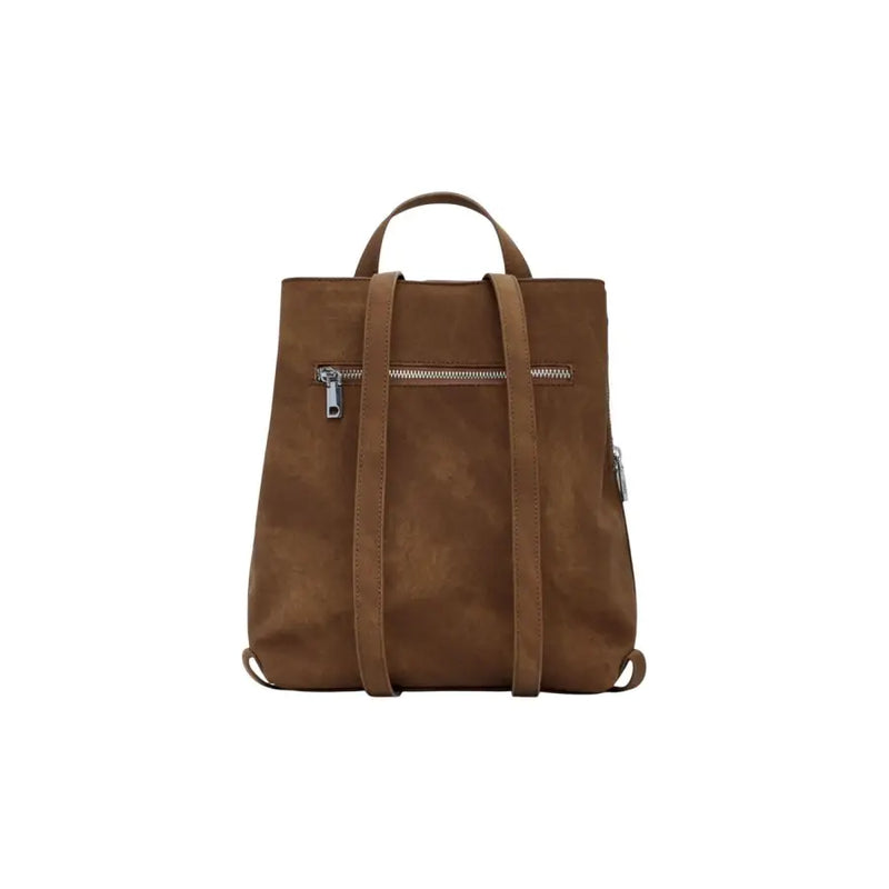 Brown leather backpack with top handle and adjustable straps from Desigual Beige Rucksack collection