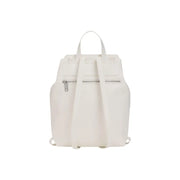 A sleek white Desigual rucksack with silver zippers, adjustable straps, and minimalist design suitable for daily use