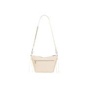 Desigual beige women’s handbag cream-colored leather crossbody bag with minimalist design and decorative tassels on sides