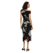 Desigual schwarzes schulterfreies Midikleid mit farbenfrohem Blumenmuster