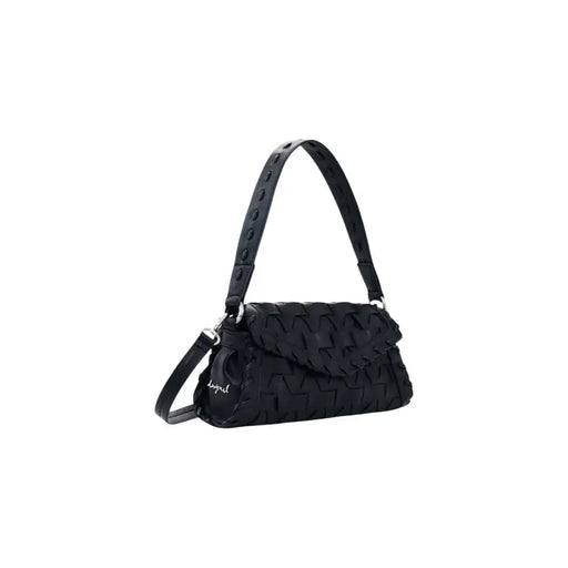 Desigual schwarze Handtasche aus gewebtem Leder mit Strukturmuster, Schulterriemen und Innentasche